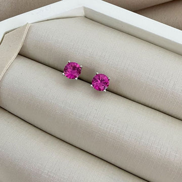 Brinco Prata Ponto de Luz Rosa 6mm