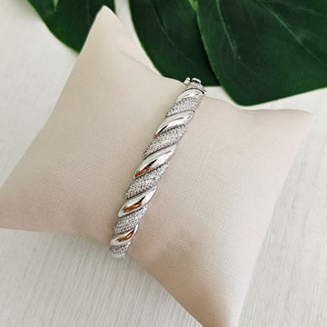 Bracelete Prata Liso Cravejado