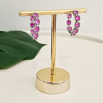Argola Prata Pedras Rosa
