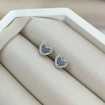 Brinco Prata Coração Cristal Azul