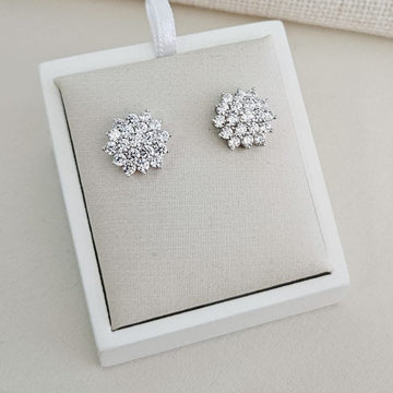 Brinco Prata Flor Pedra Cristal 2mm