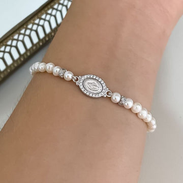 Pulseira Prata Perola N S Cravejada