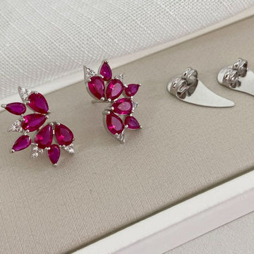 Brinco Prata Earcuff Rosa Cravejado