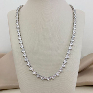 Gargantilha Prata Coraçoes Cristais 45cm