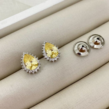 Brinco Prata Gota Amarela 7mm Cravejado