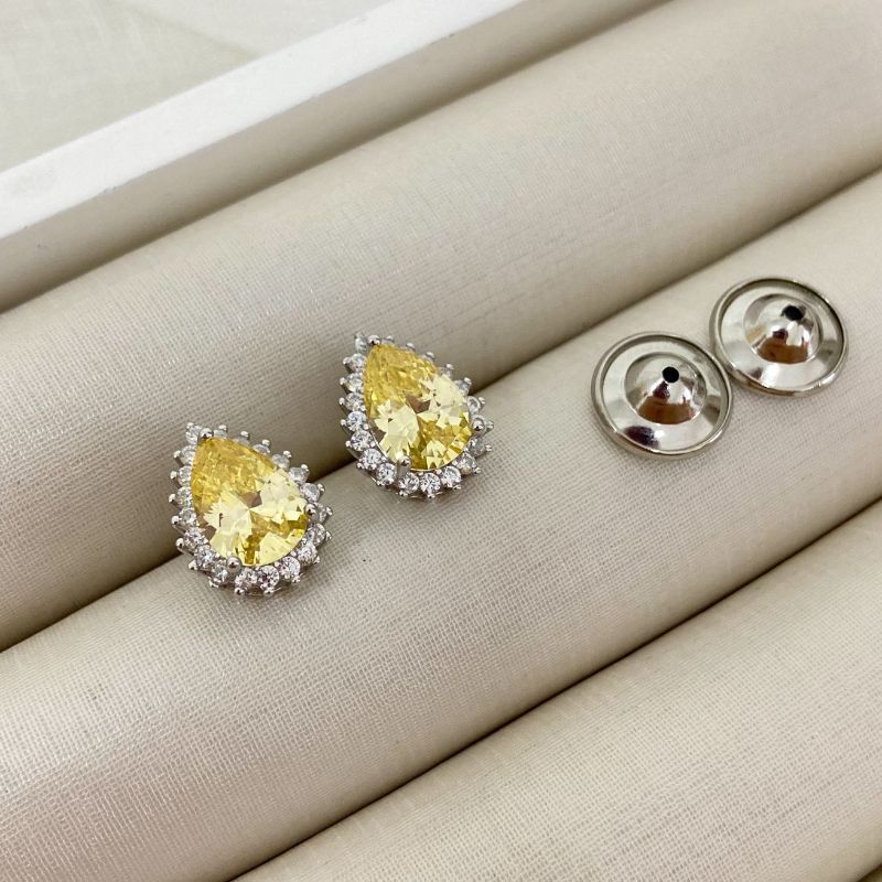 Brinco Prata Gota Amarela 7mm Cravejado
