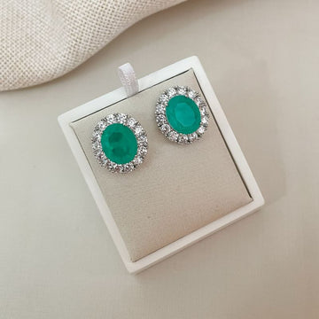 Brinco Prata Pedra Cravejado Verde