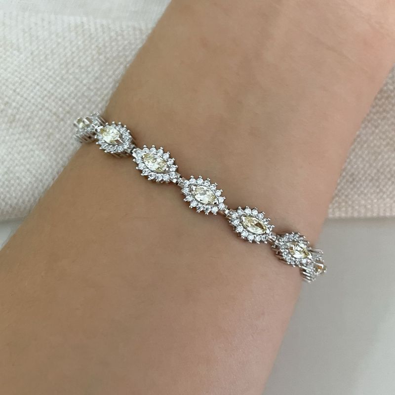 Pulseira Prata Pedras Amarelo Claro