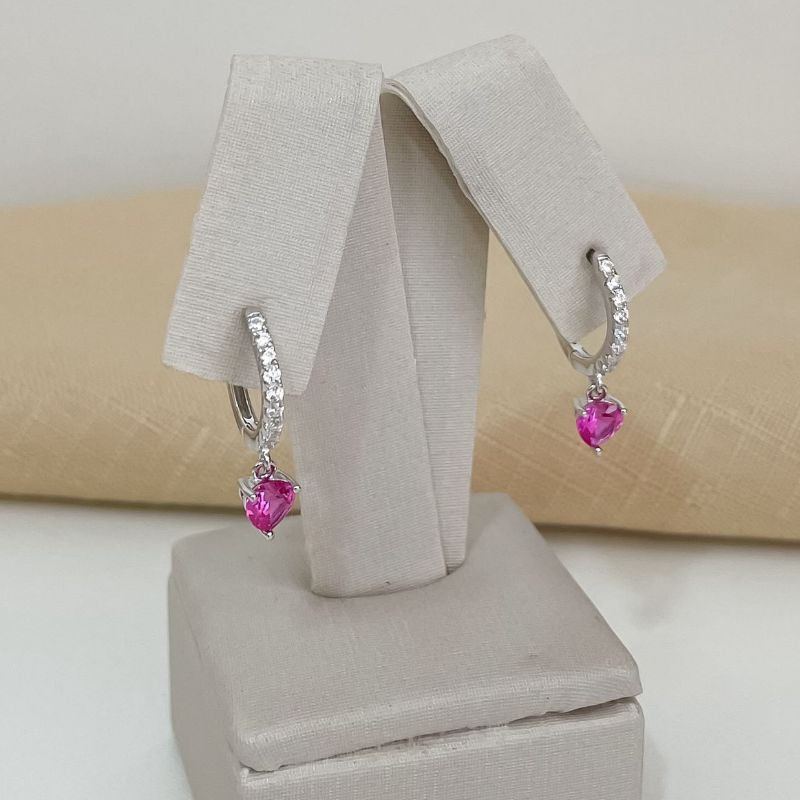 Argola Prata Coração Liso Rosa 5mm