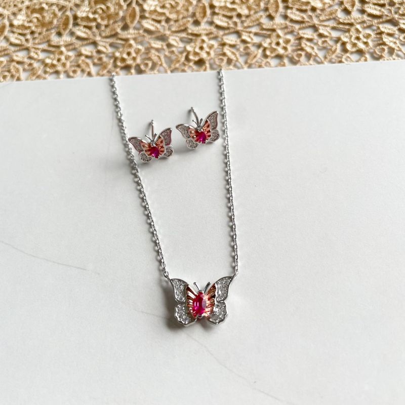 Conjunto Prata Borboleta Color