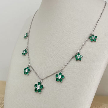 Gargantilha Prata 7 Flores Verde