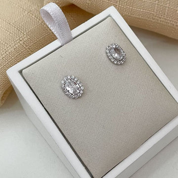 Brinco Prata Pedra Oval Cristal Cravejada
