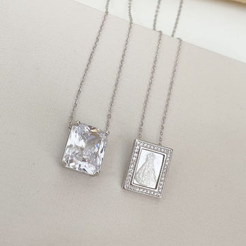 Escapulário Prata N S Apar Pedra Cristal 70cm