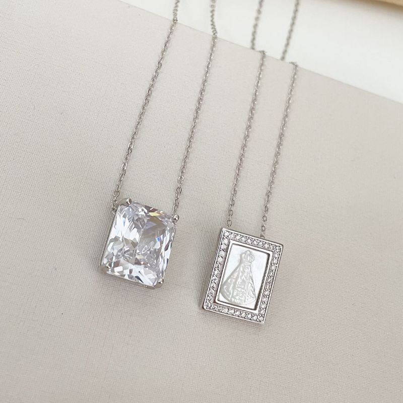 Escapulário Prata N S Apar Pedra Cristal 70cm