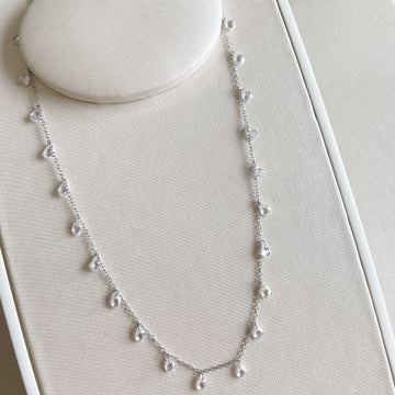 Gargantilha Prata Pedras Cristal 50cm