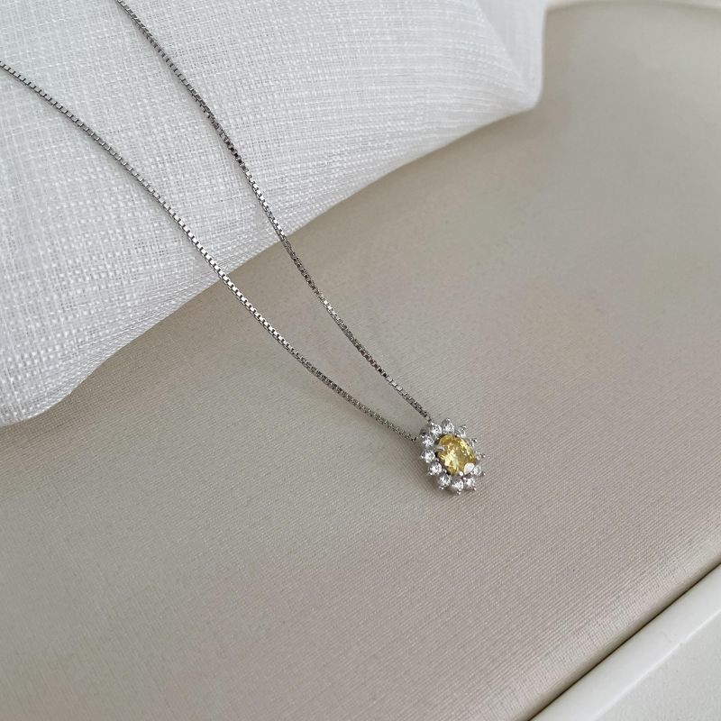Gargantilha Prata Pedra Amarela 45cm 2mm Cravejada