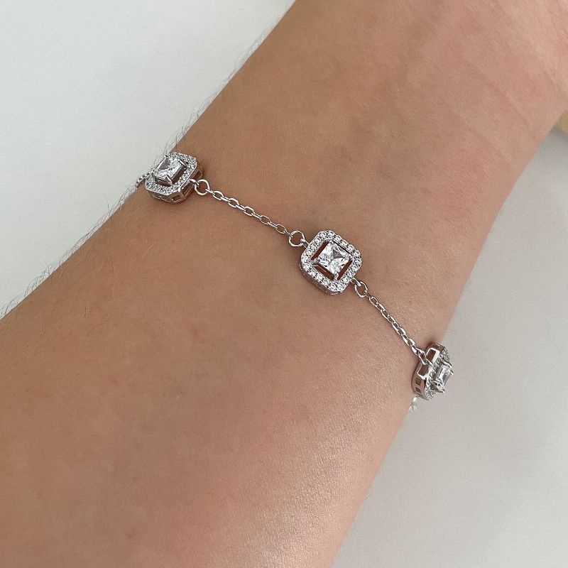 Pulseira Prata Quad Pedra Cristal Cravejada