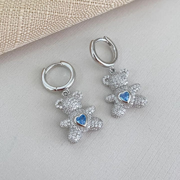 Argola Prata Urso Azul