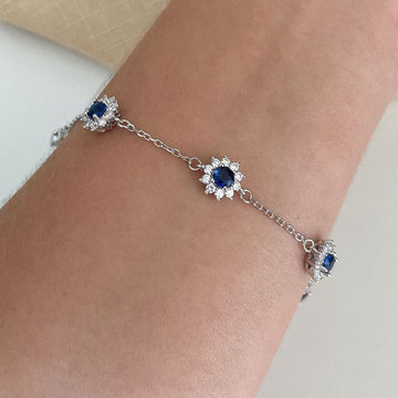 Pulseira Prata Flores Cravejada