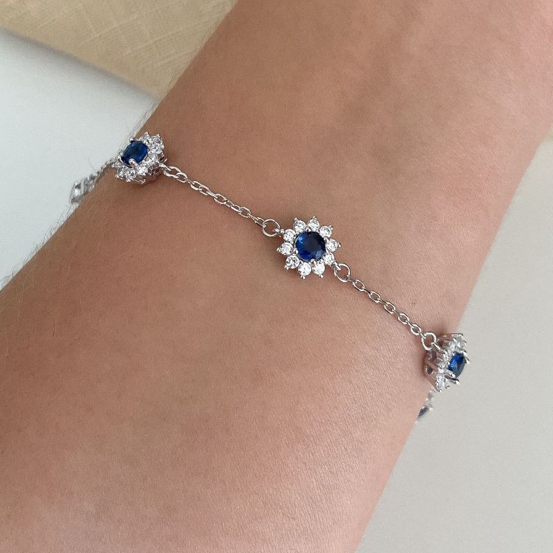 Pulseira Prata Flores Cravejada