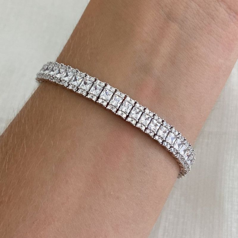 Pulseira Prata Riviera Pedra Quad Cristal