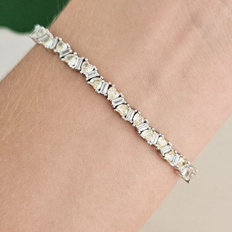 Pulseira Prata Coracoes Amarelo