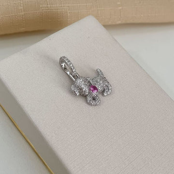 Pingente Prata Cachorro Pedra Rosa R