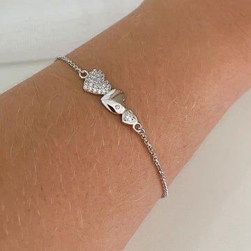 Pulseira Prata Coração Liso/Cravejado