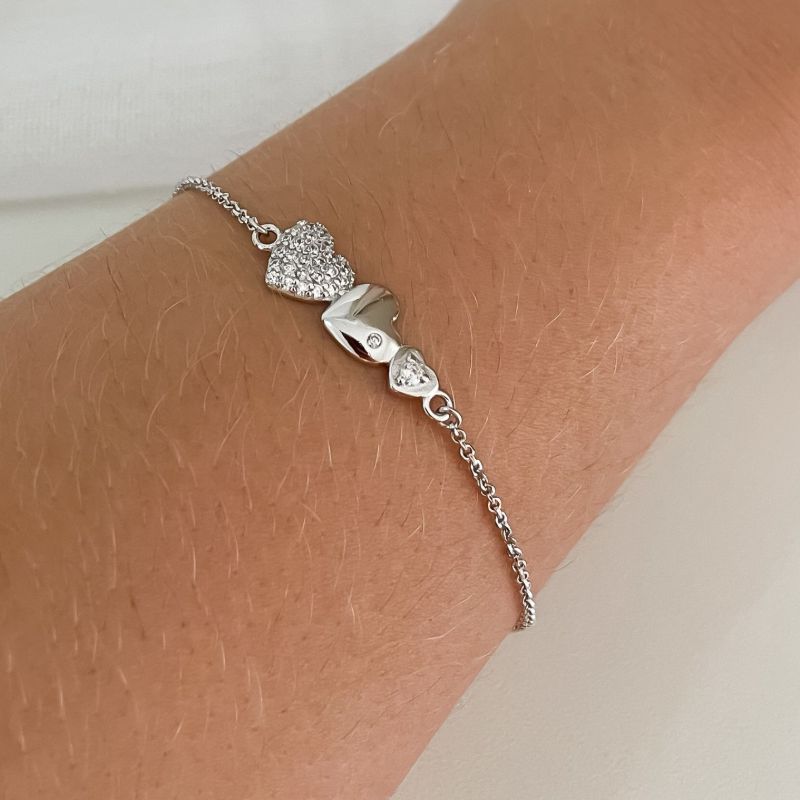 Pulseira Prata Coração Liso/Cravejado