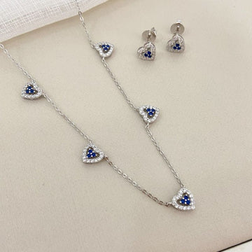 Conjunto Prata Corações Cravejado