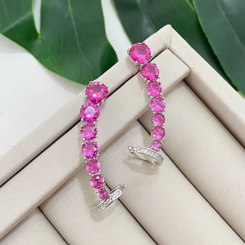 Brinco Prata Earcuff Rosa 7mm