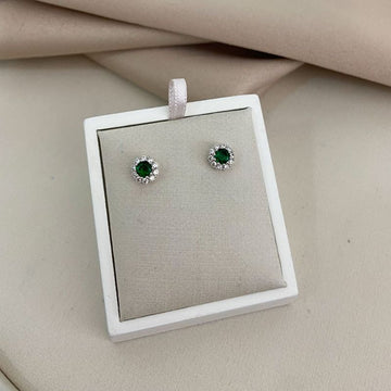Brinco Prata Pedra Verde Cravejada