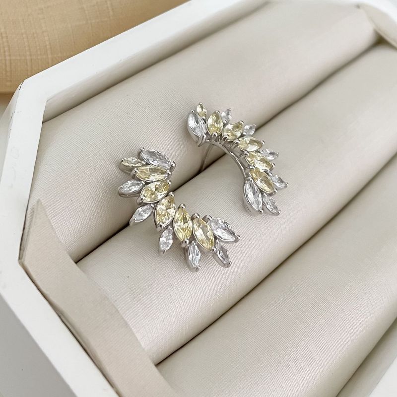 Brinco Prata Earcuff Pedra Cristal Amarela 5mm