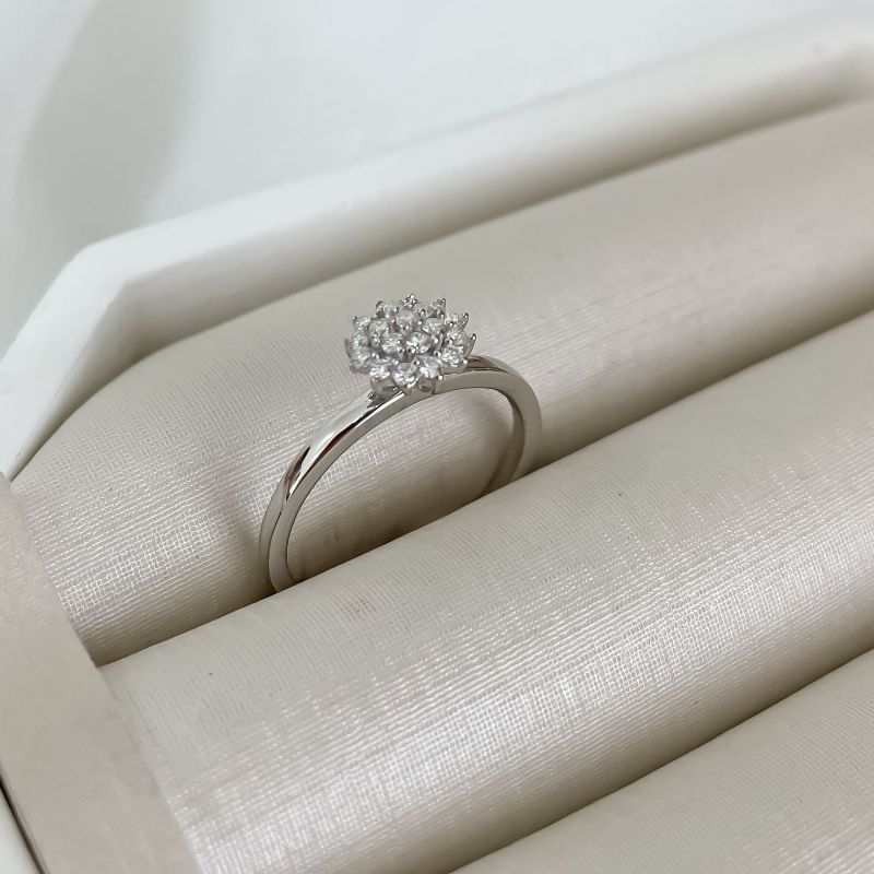 Anel Prata Flor Cravejada 2mm