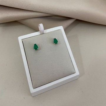 Brinco Prata Pedra Gota Verde