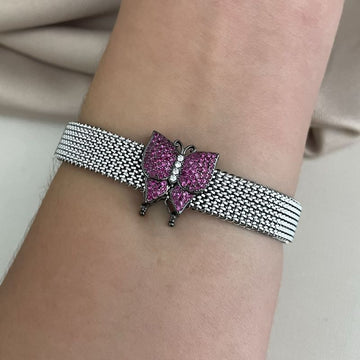 Pingente Prata Pulseira Borb Rosa Escuro