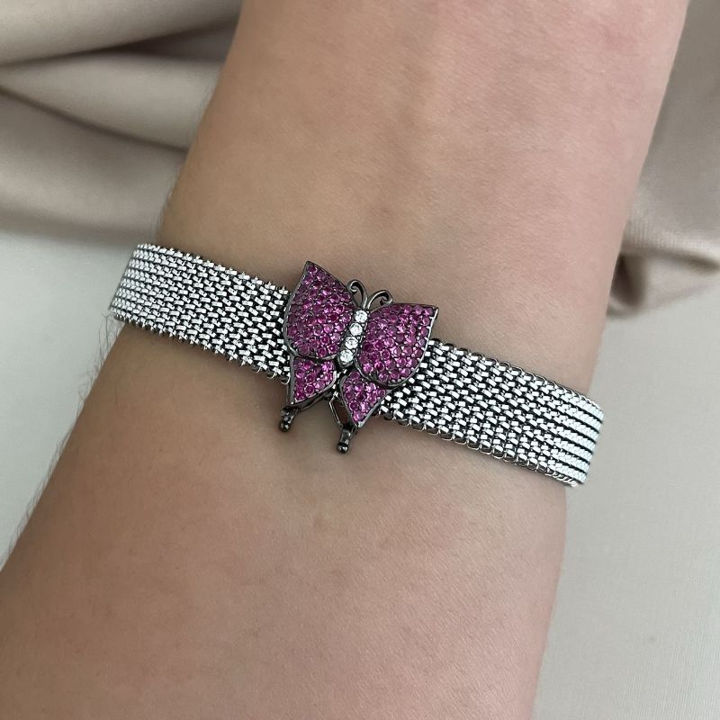 Pingente Prata Pulseira Borb Rosa Escuro