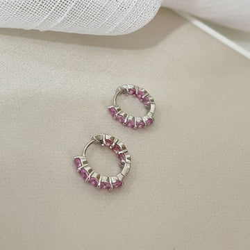 Argola Prata Pedra Rosa Claro