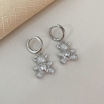Argola Prata Urso Cristal