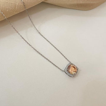 Gargantilha Prata Pedra Ambar Claro Cravejada
