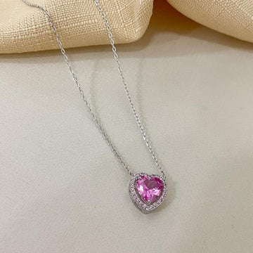 Gargantilha Prata Coração 1 Pedra Cravejada