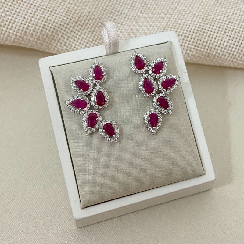 Brinco Prata 6p Rosa 3mm Cravejado