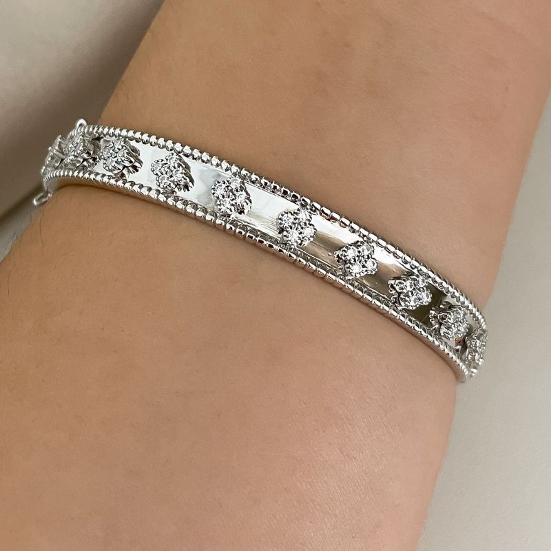 Bracelete Prata Flores Cravejado