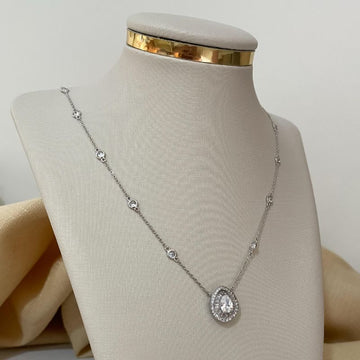 Gargantilha Prata Gota Cristal/Ponto de L