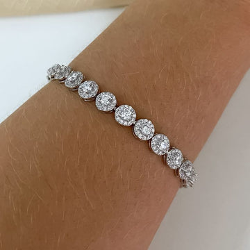 Pulseira Prata Pedras Cravejada 17cm 4mm