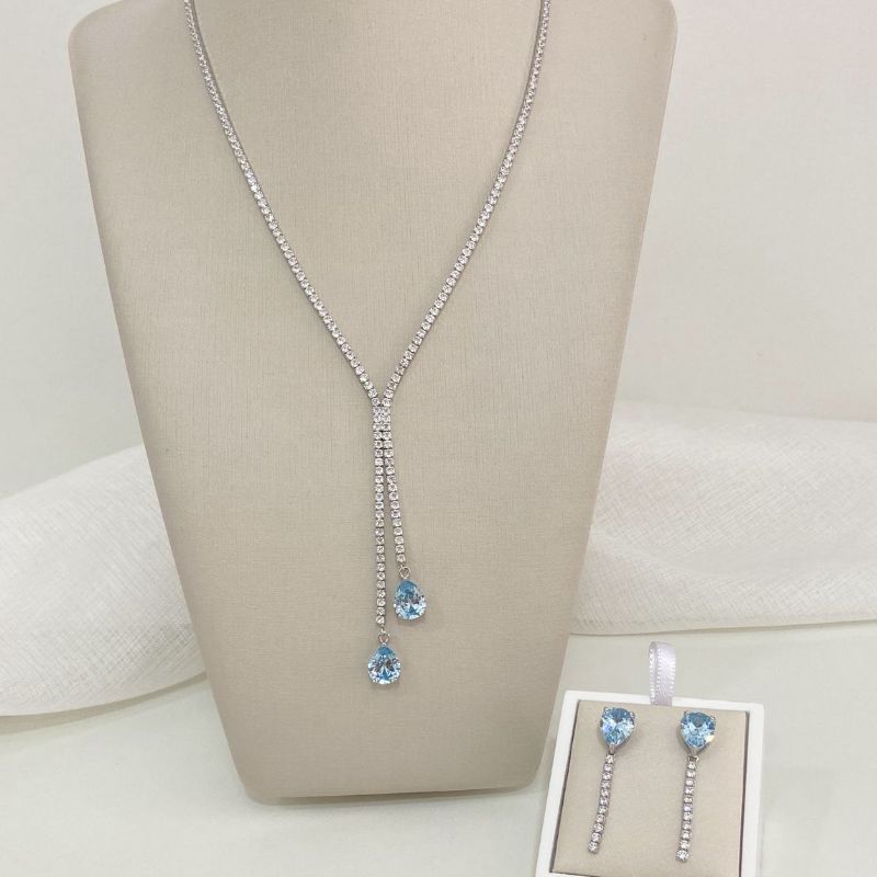 Conjunto Prata Riviera Cristal Pedra Azul