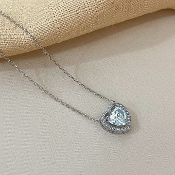 Gargantilha Prata Coração 1 Pedra Cravejada