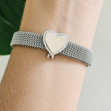 Pingente Prata Pulseira Coração Cravejado