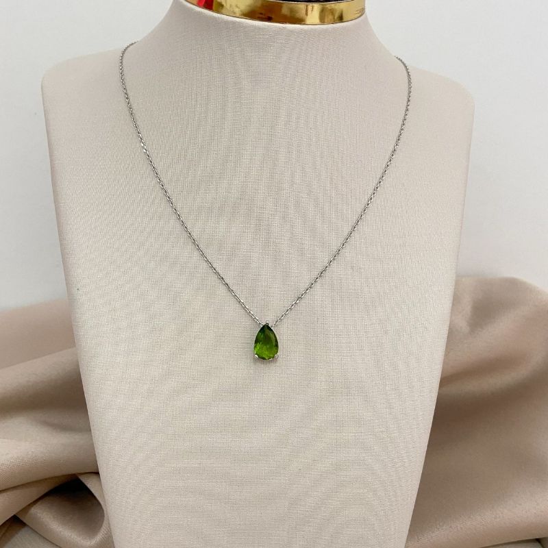 Gargantilha Prata Gota Verde Escuro 10mm