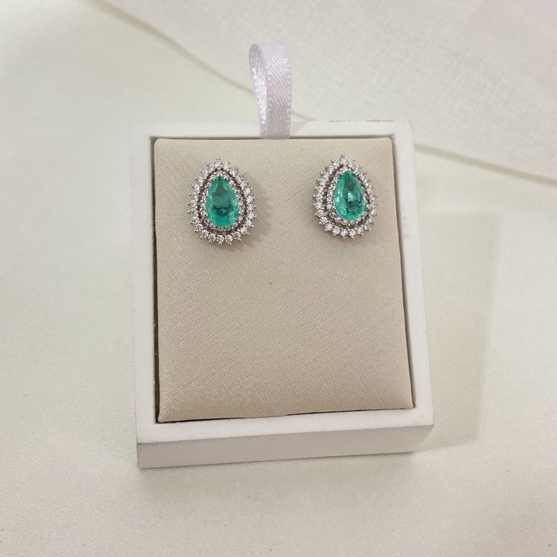 Brinco Prata Gota Verde 2f Cravejado 5mm